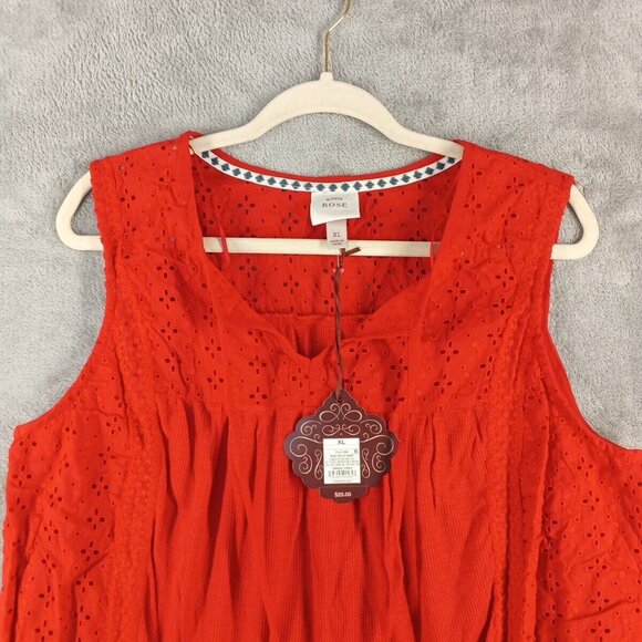 NWT Knox Rose Floral Eyelet Embroidered Top Tassel Tie Rib Knit Rebel Red - Picture 5 of 13